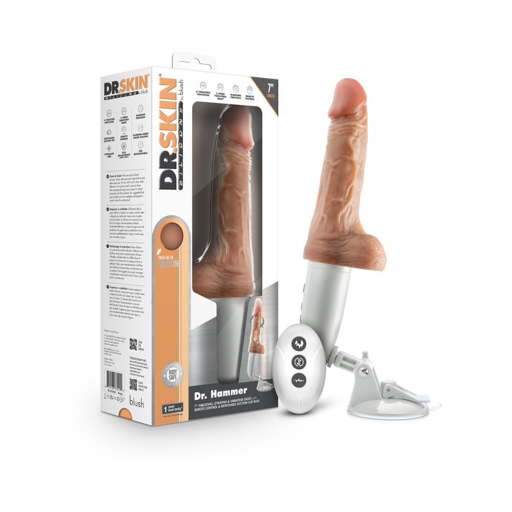 Dr. Skin Silicone Dr. Hammer Thrusting Dildo with Handle 7 in. Beige