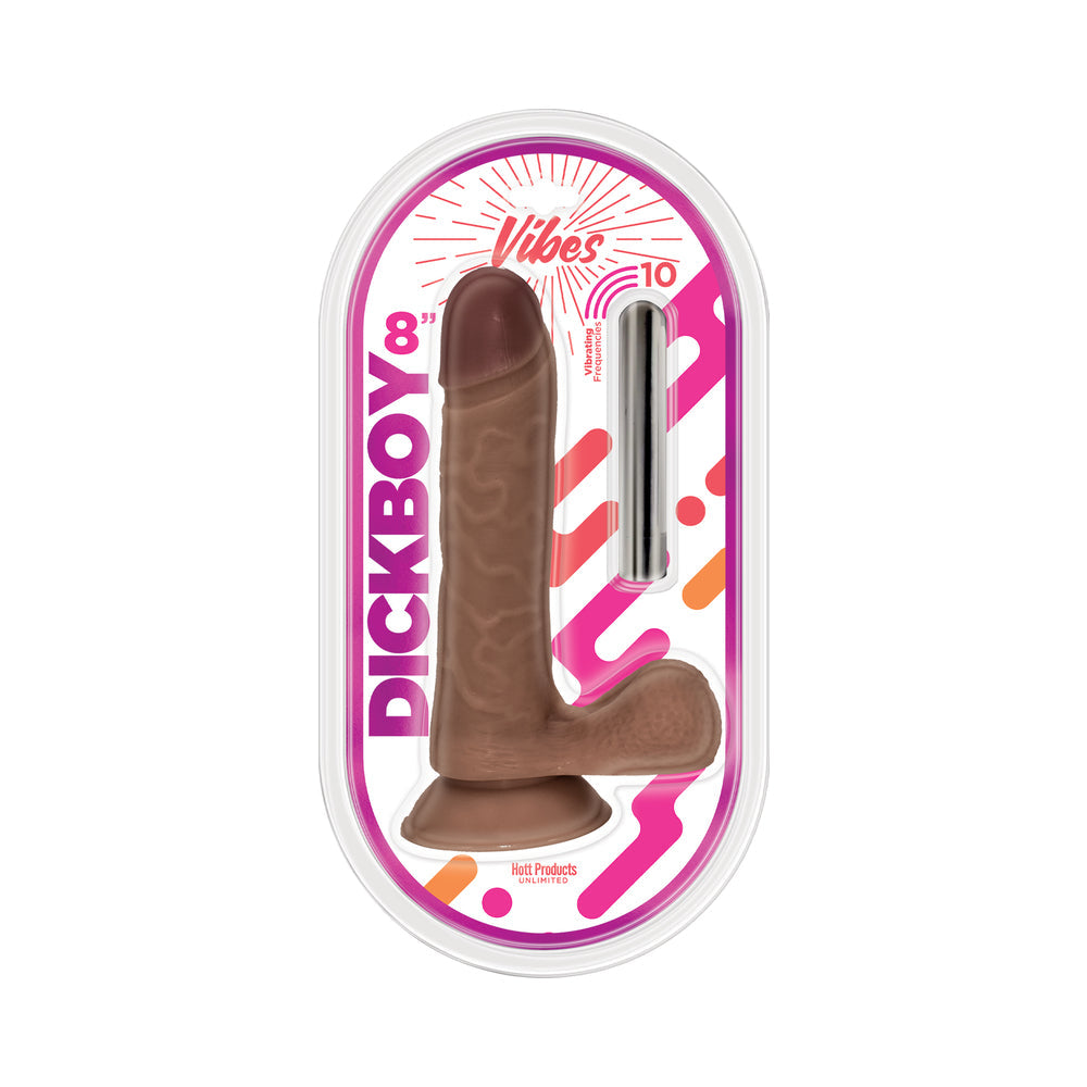 Dickboy Vibes 8 in. Dildo with Rechargeable Bullet Chocolate