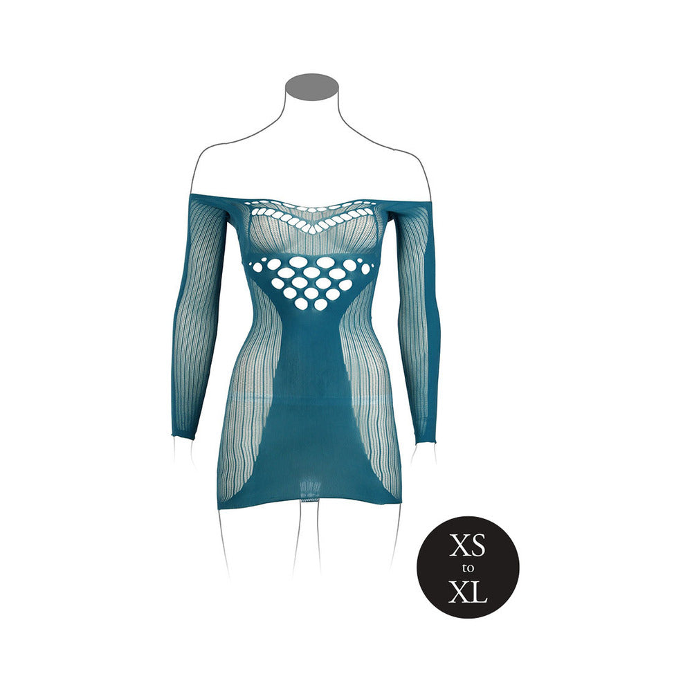 Le Desir LS Net Mini Dress Ocean OS