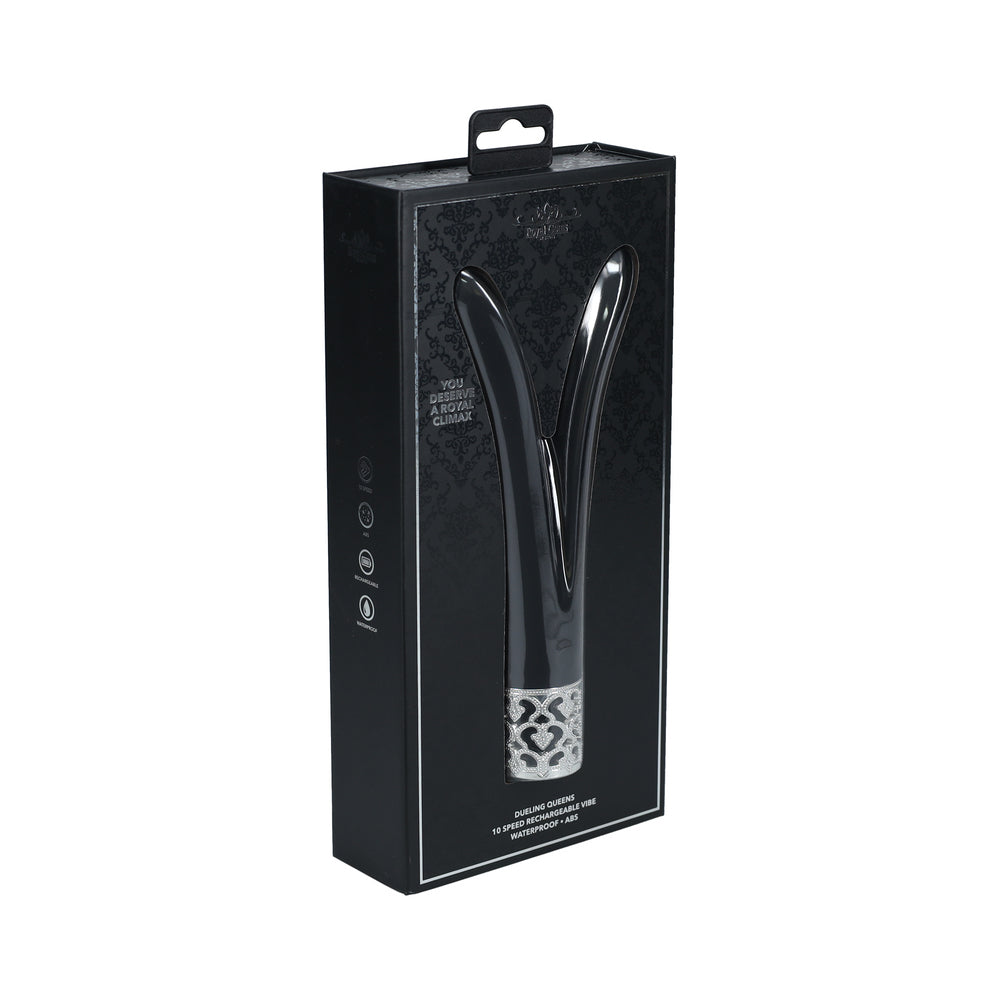 Vibrador recargable de silicona Royal Gems Dueling Queens, color negro