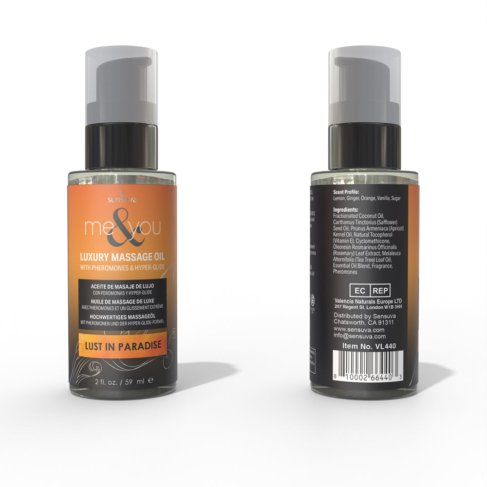 Sensuva Me & You Pheromone-Infused Luxury Massage Oil Lust in Paradise 2 oz.