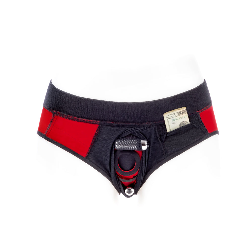 SpareParts Tomboi Cover Brief Style Underwear Harness Nylon Red/Black XXS