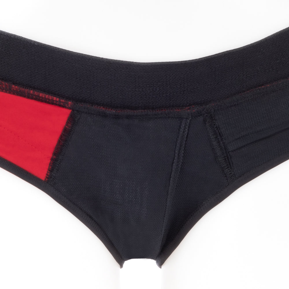 SpareParts Tomboi Cover Brief Style Underwear Harness Nylon Red/Black XXS