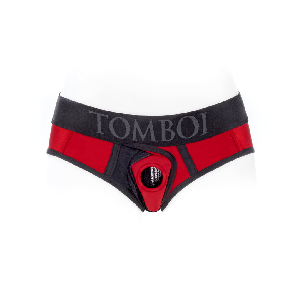 SpareParts Tomboi Cover Brief Style Underwear Harness Nylon Red/Black XS
