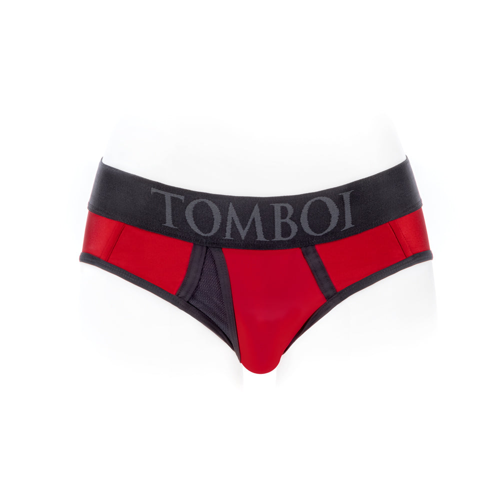 SpareParts Tomboi Cover Brief Style Underwear Harness Nylon Red/Black XS