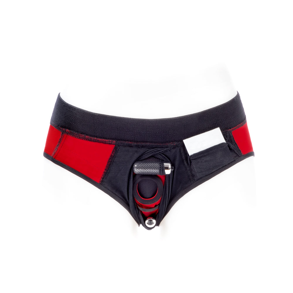 SpareParts Tomboi Cover Brief Style Underwear Harness Nylon Red/Black XS