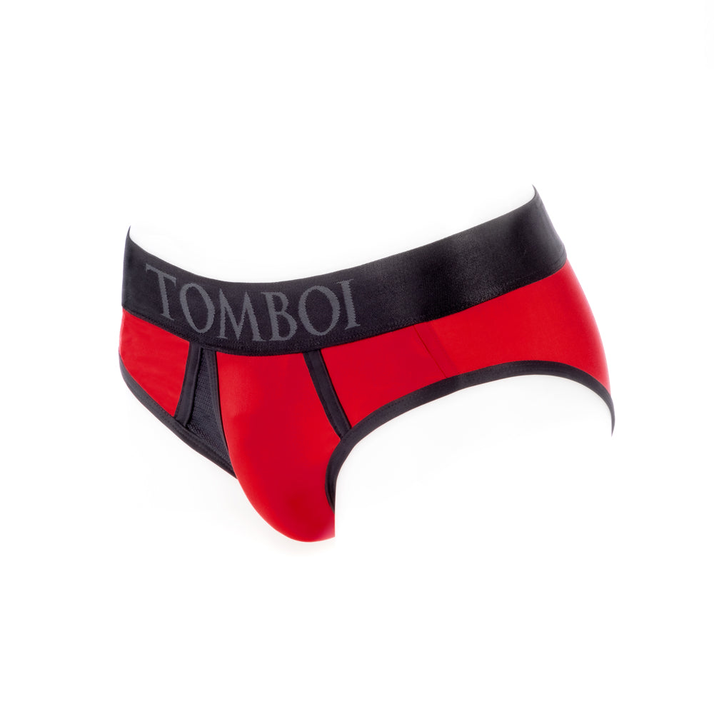 SpareParts Tomboi Cover Brief Style Underwear Harness Nylon Red/Black XS