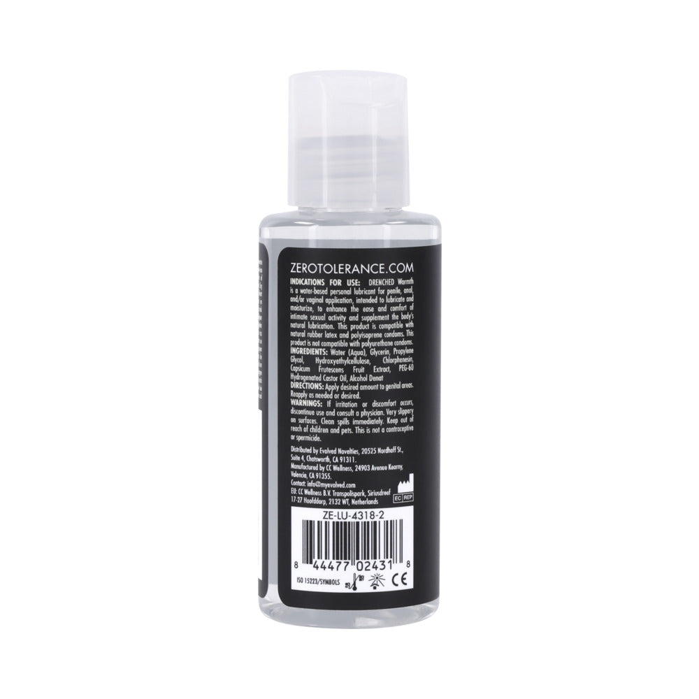 Lubricante calentador a base de agua Drenched Warmth de Zero Tolerance, 2 oz.