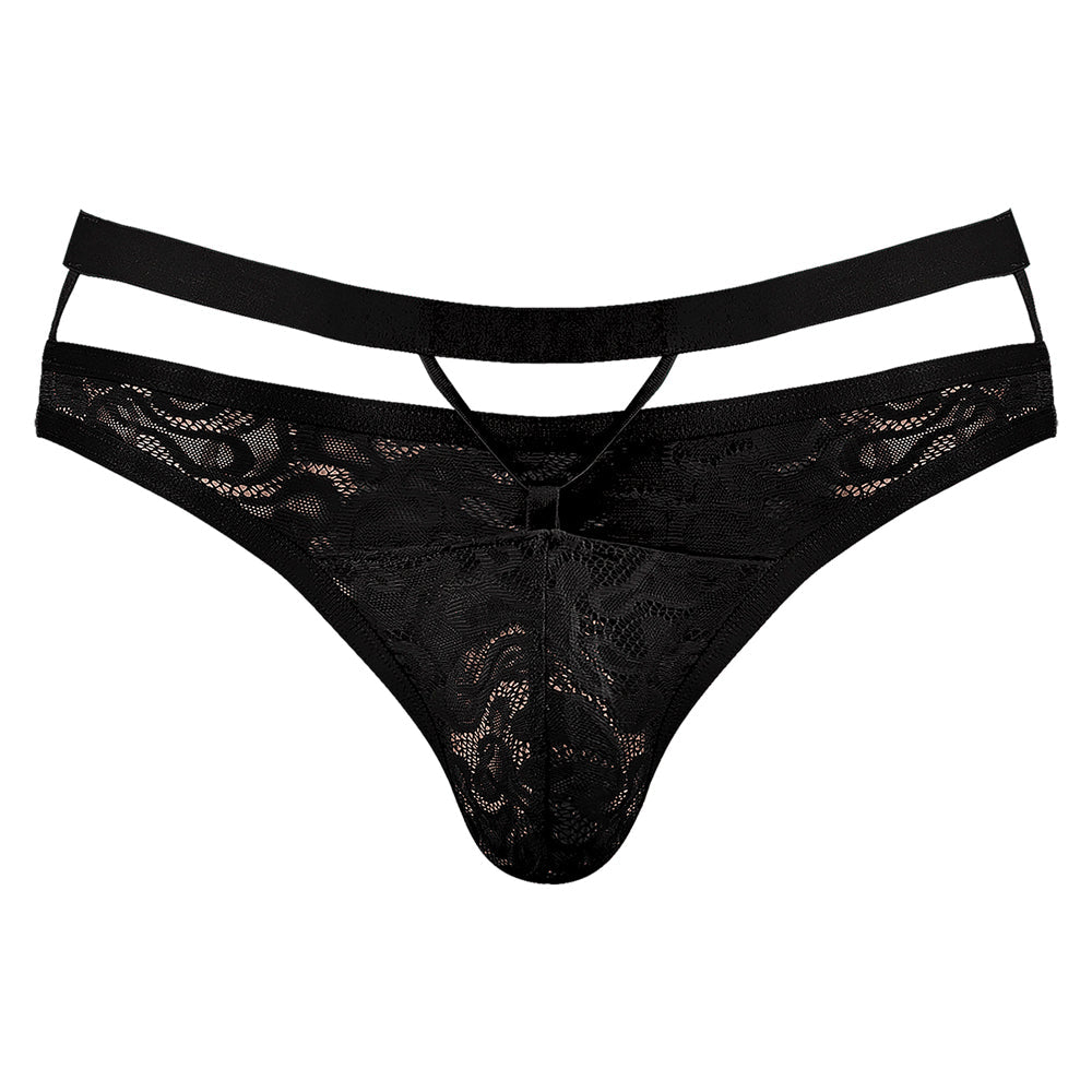 Tanga con tiras recortadas Lucifer de Male Power, color negro, talla S/M