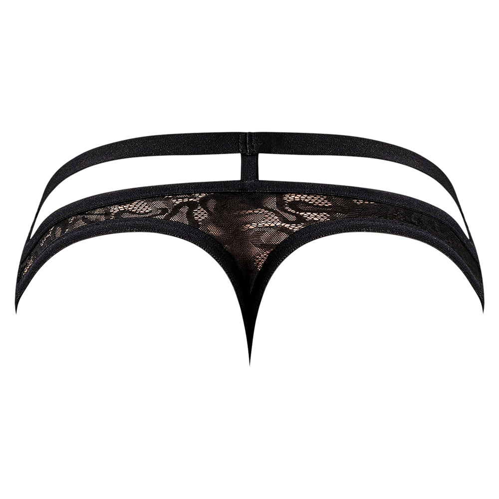 Tanga con tiras recortadas Lucifer de Male Power, color negro, talla S/M