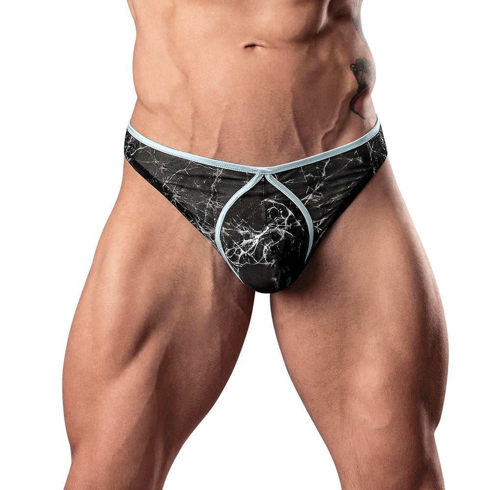 Mini tanga de malla de mármol para hombre, color negro, tallas S/M