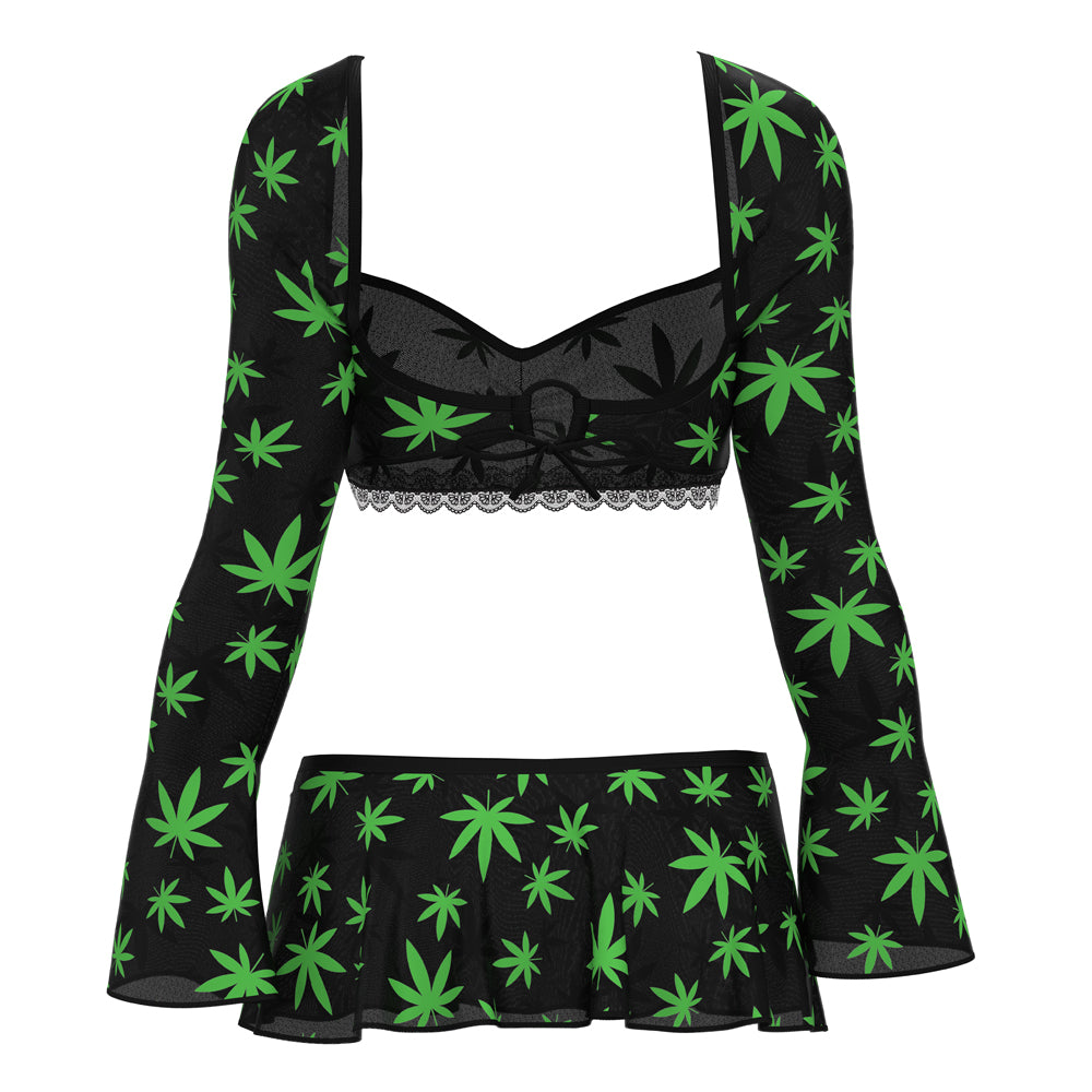 MS Hazy Dayz CropTopSkirtG PotLeaf LXL