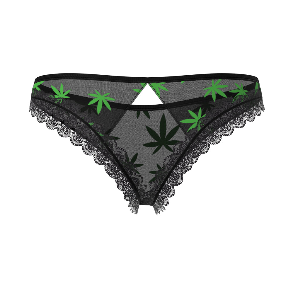Magic Silk Hazy Dayz Crotchless Panty with Open Back Pot Leaf S/M