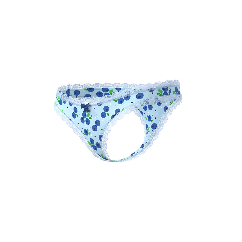 Magic Silk Sweet Treats Crotchless Thong with Lube Blueberry Queen Size