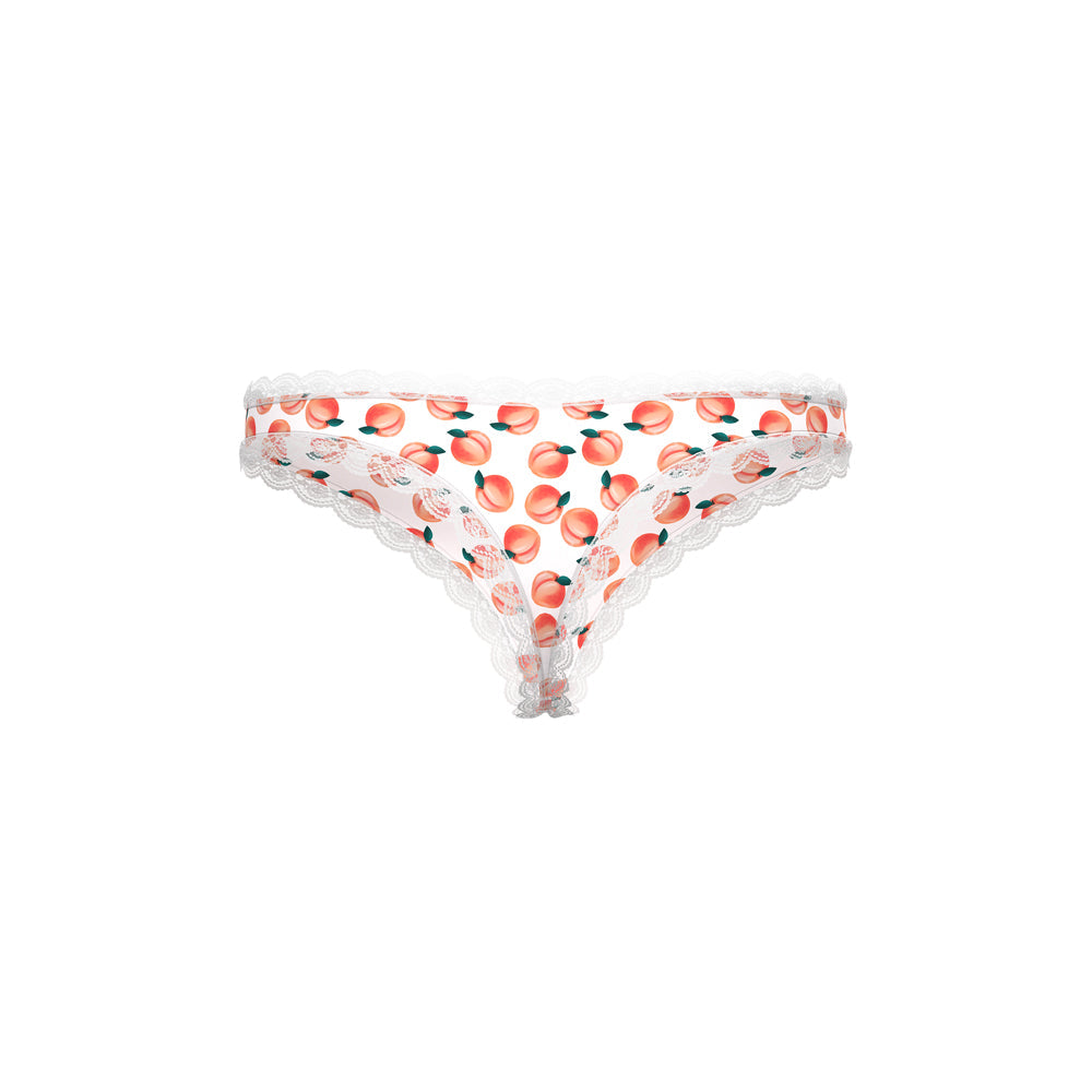 Magic Silk Sweet Treats Crotchless Thong with Lube Peach Queen Size