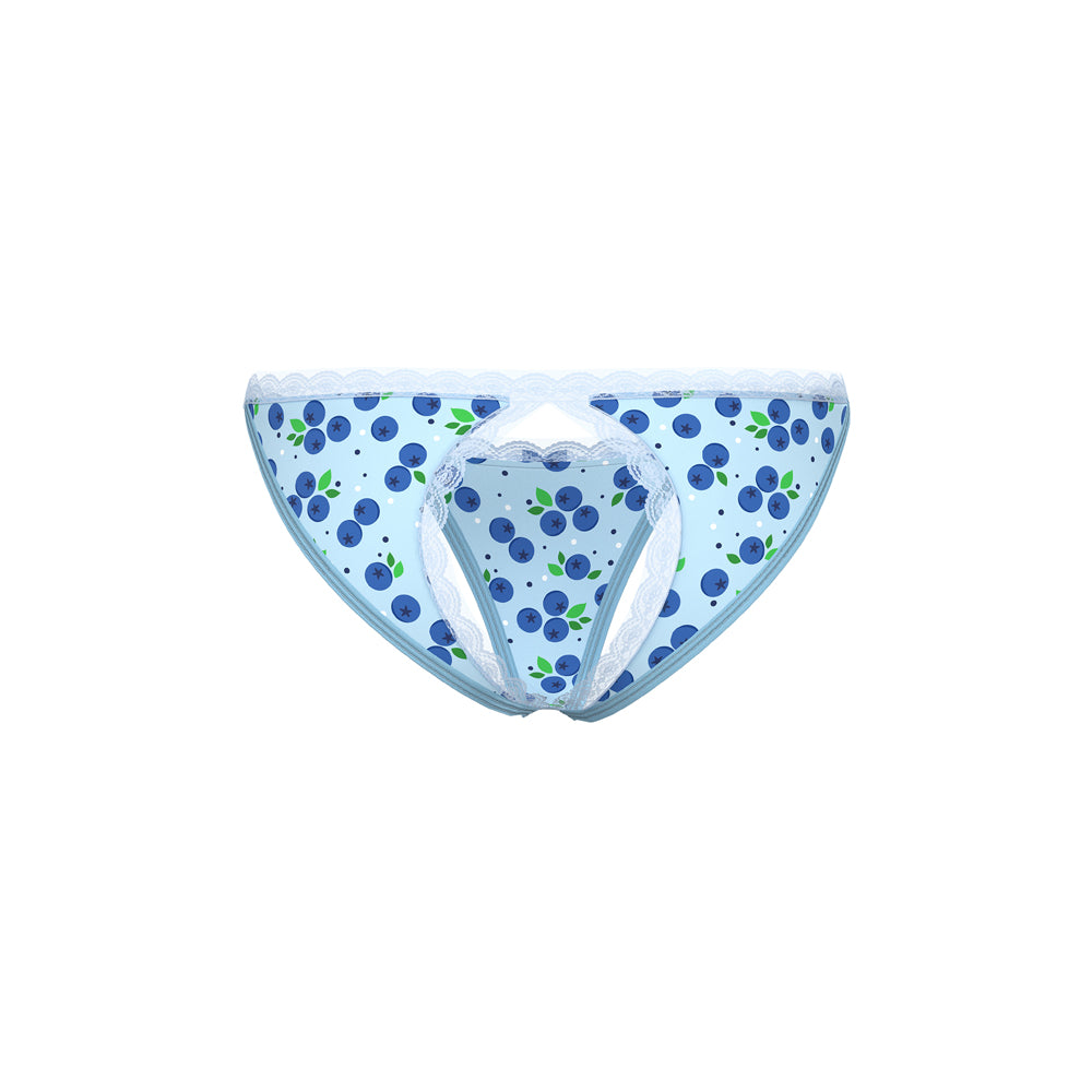 Magic Silk Sweet Treats Split Back & Crotchless Panty with Lube Blueberry S/M