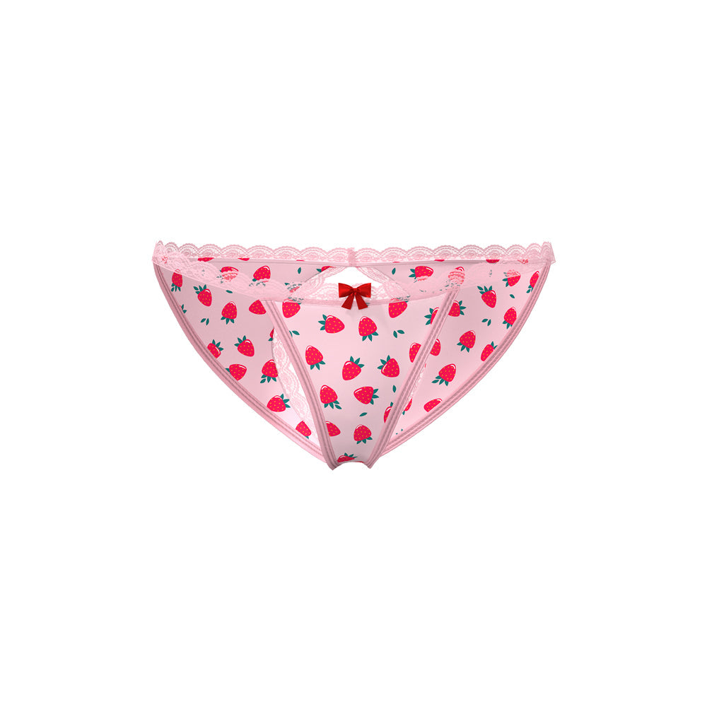 Magic Silk Sweet Treats Split Back & Crotchless Panty with Lube Strawberry Queen Size