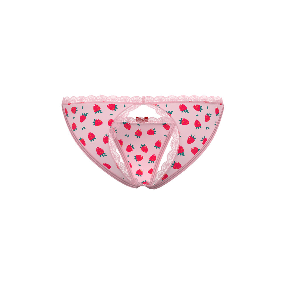 Magic Silk Sweet Treats Split Back & Crotchless Panty with Lube Strawberry Queen Size