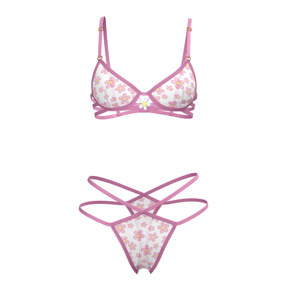 Conjunto de sujetador y tanga Magic Silk Daisy con estampado de margaritas, tamaño queen