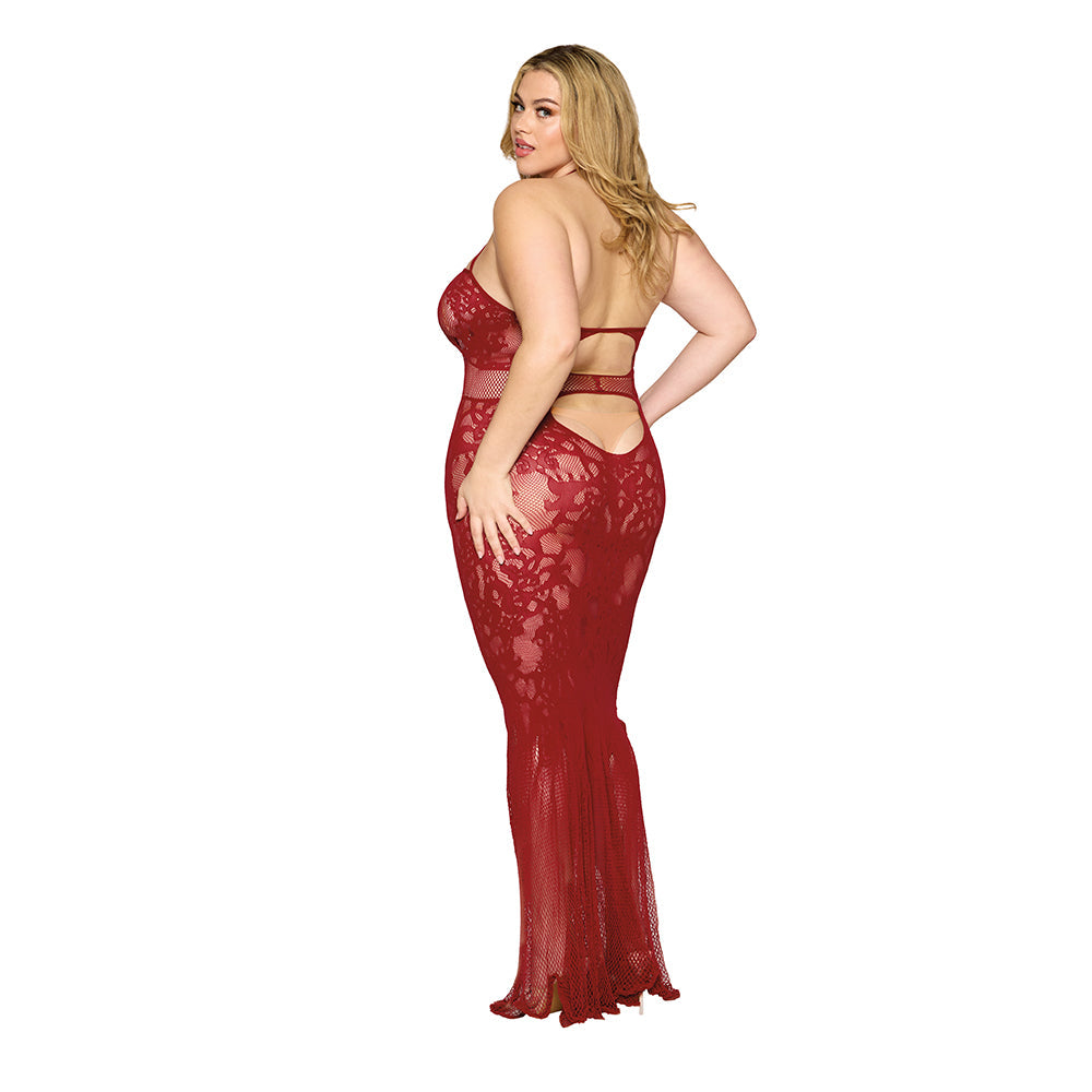 Body de encaje Dreamgirl con detalle de bustier en color sangre de buey, talla Queen