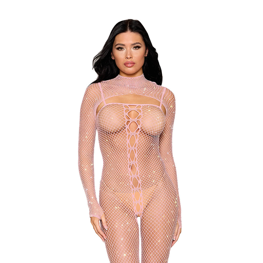 Bodystocking de rejilla y bolero Dreamgirl Rose Quartz O/S