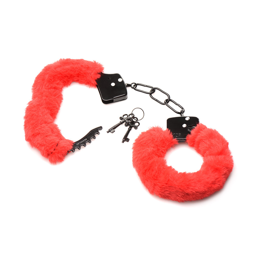 Master Series Cuffed in Fur Handcuff Red