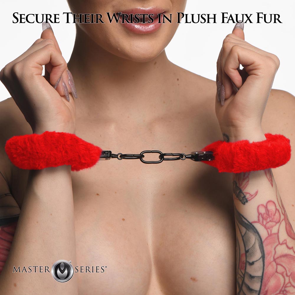 Master Series Cuffed in Fur Handcuff Red