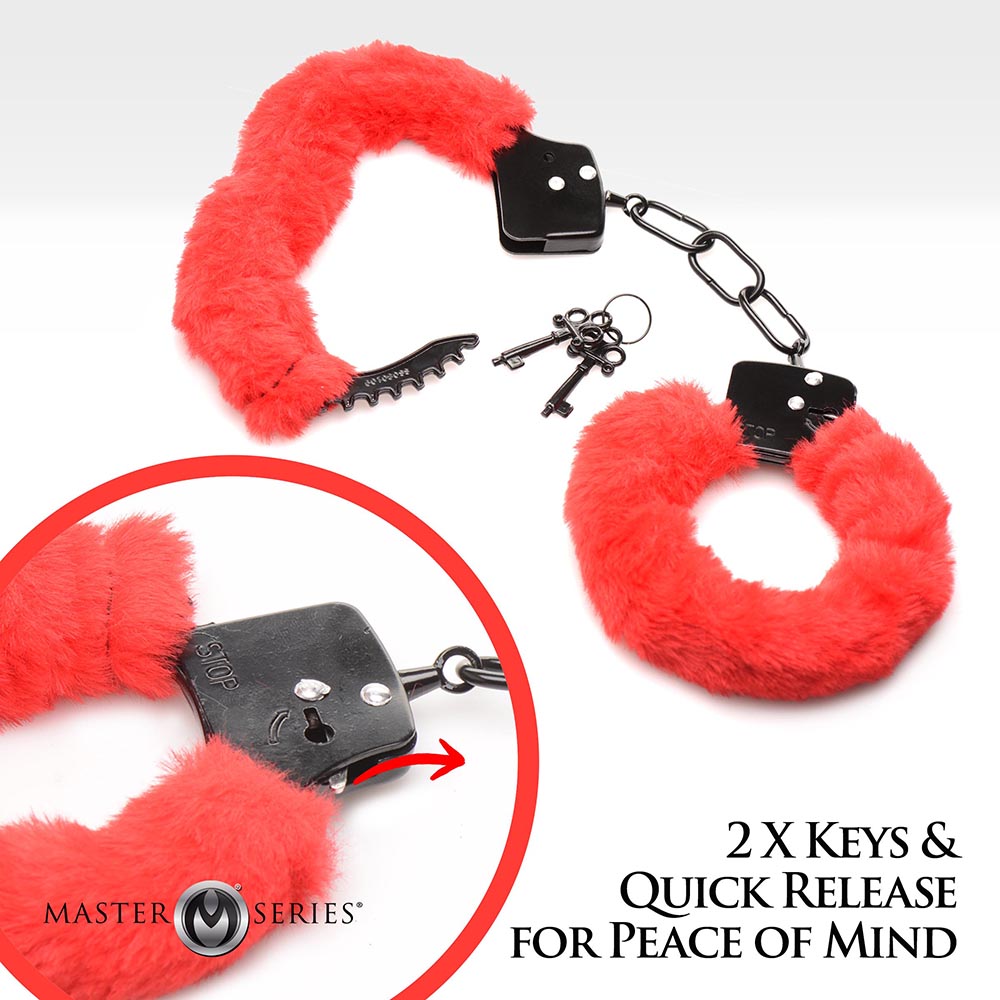 Master Series Cuffed in Fur Handcuff Red