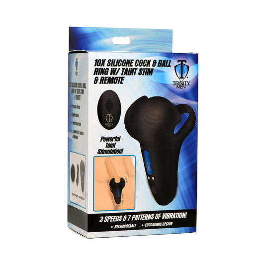 Trinity Men 10X Silicone Cock & Ball Ring with Taint Stim and Remote Control