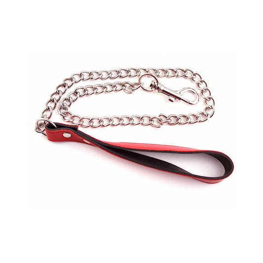 Rouge Leather Leash with Chain Red