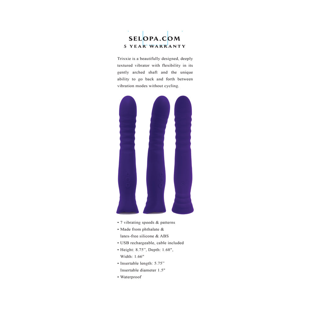 Vibrador recargable Selopa Trixxxie de silicona color morado