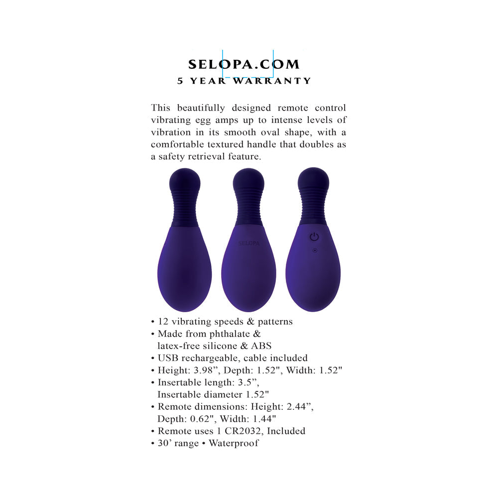 Selopa Egg On Me Huevo vibrador recargable con control remoto de silicona morado