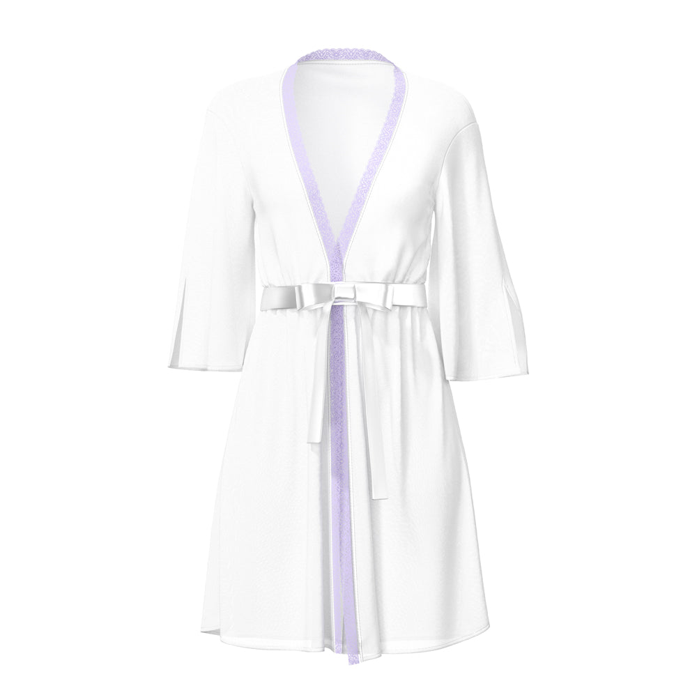Magic Silk Sheer Passion Flutter Sleeve Robe White/Lavender Queen Size