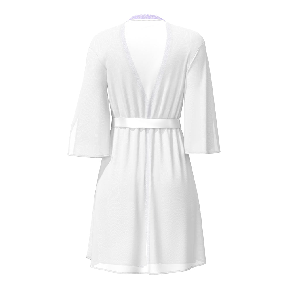 Magic Silk Sheer Passion Flutter Sleeve Robe White/Lavender Queen Size