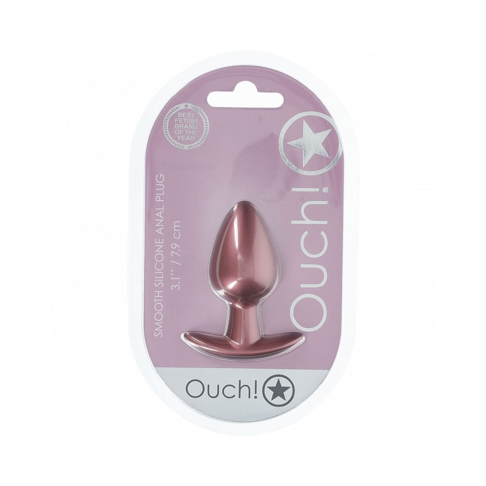 Ouch! Smooth Silicone Anal Plug Medium 3.1 in. Rose Gold