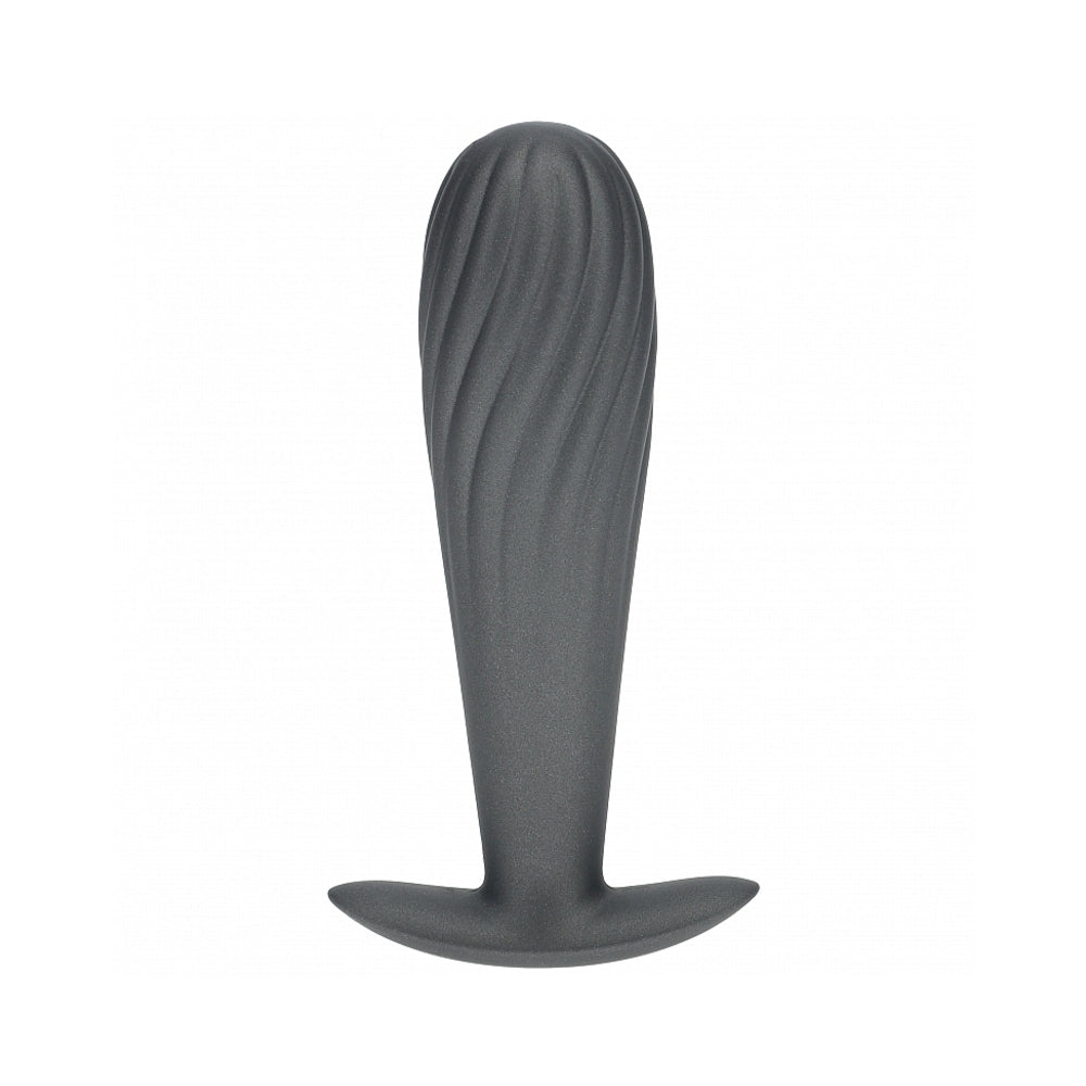 Ouch! Smooth Silicone Ribbed Anal Plug 4.6 in. Gun Metal
