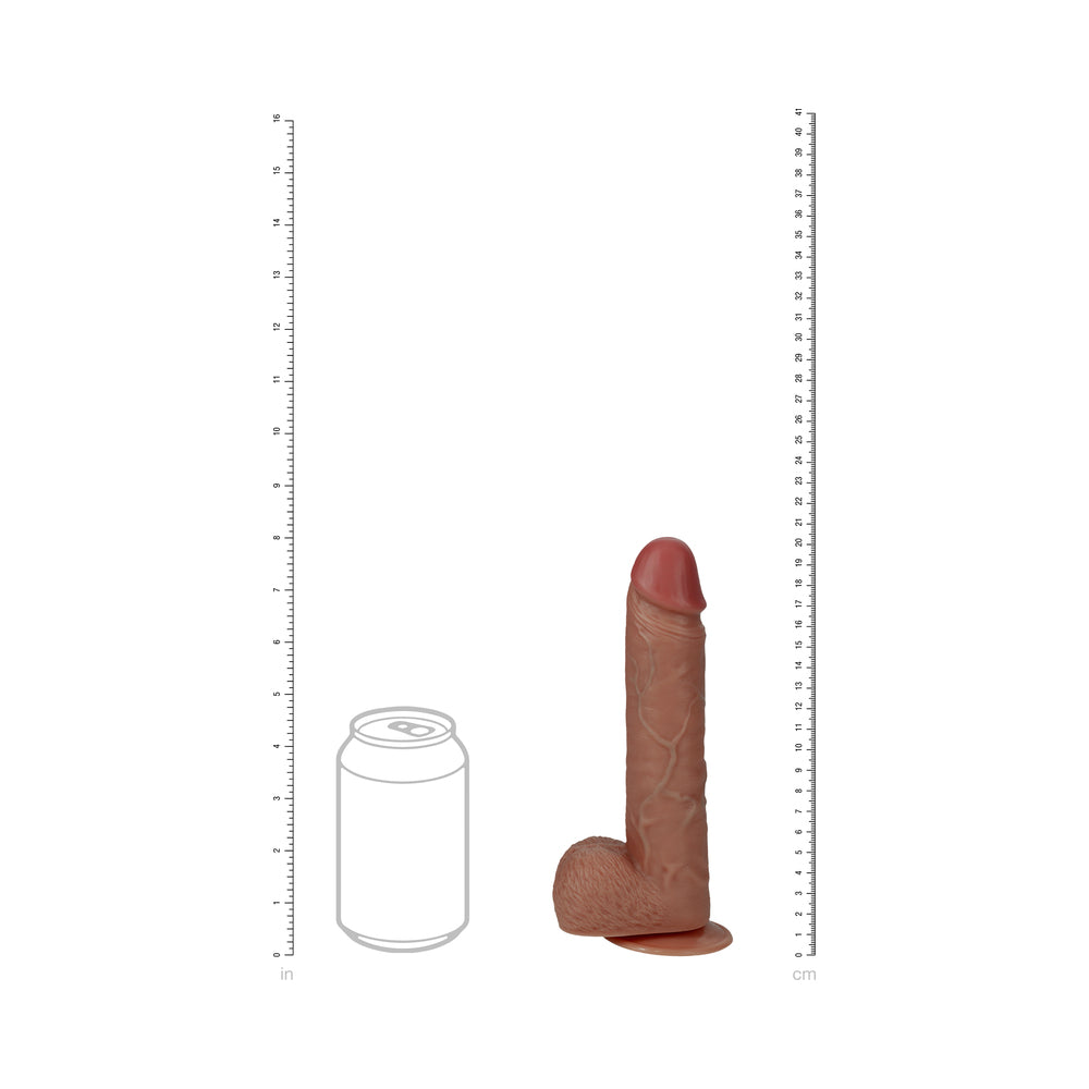 RealRock 8 in. Vibrating and Thrusting Cock with Balls Regular Straight Tan