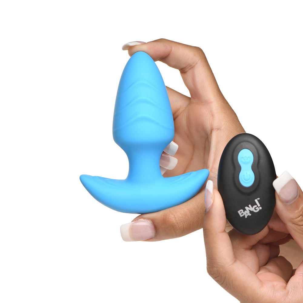 BANG! Rotating & Vibrating Silicone Butt Plug with Remote Blue