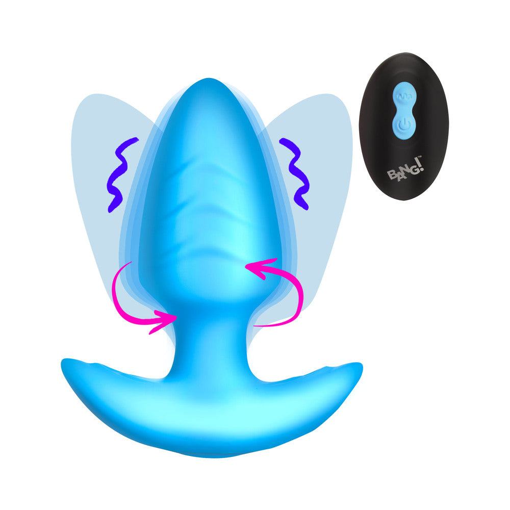 BANG! Rotating & Vibrating Silicone Butt Plug with Remote Blue