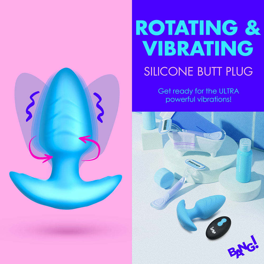 BANG! Rotating & Vibrating Silicone Butt Plug with Remote Blue
