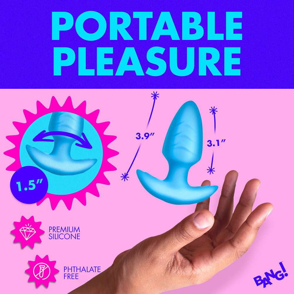 BANG! Rotating & Vibrating Silicone Butt Plug with Remote Blue