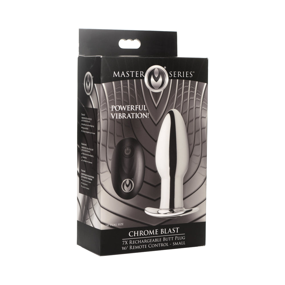Master Series Chrome Blast 7X Rechargeable Butt Plug with Remote Small