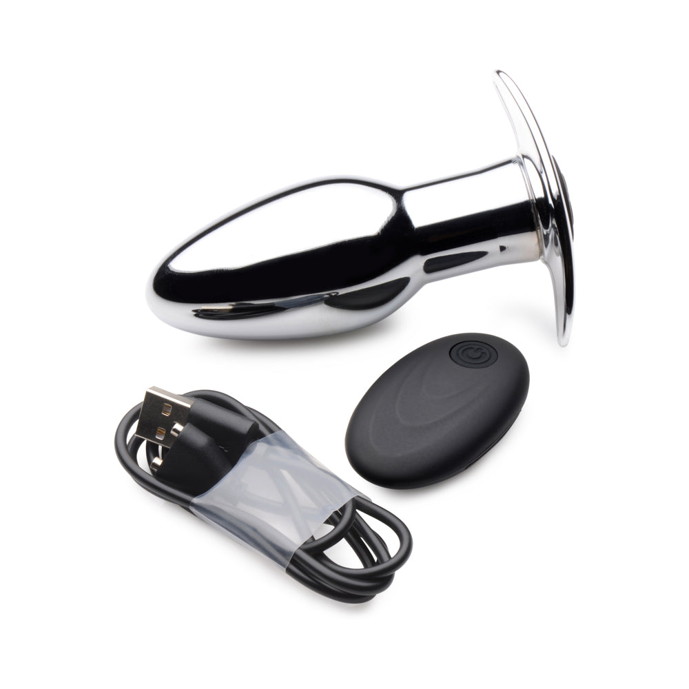 Master Series Chrome Blast 7X Rechargeable Butt Plug with Remote Small