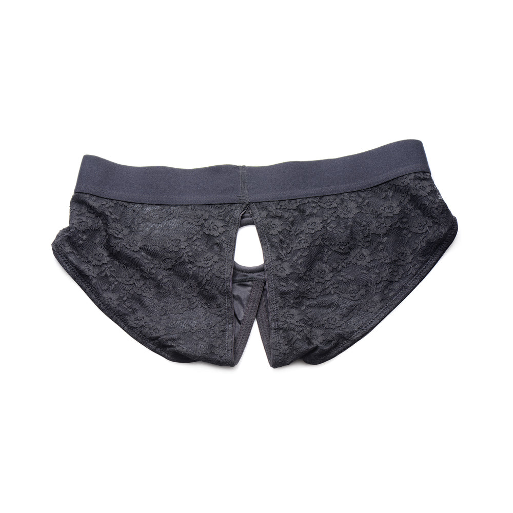 Strap U Lace Envy Crotchless Panty Harness Black 3XL