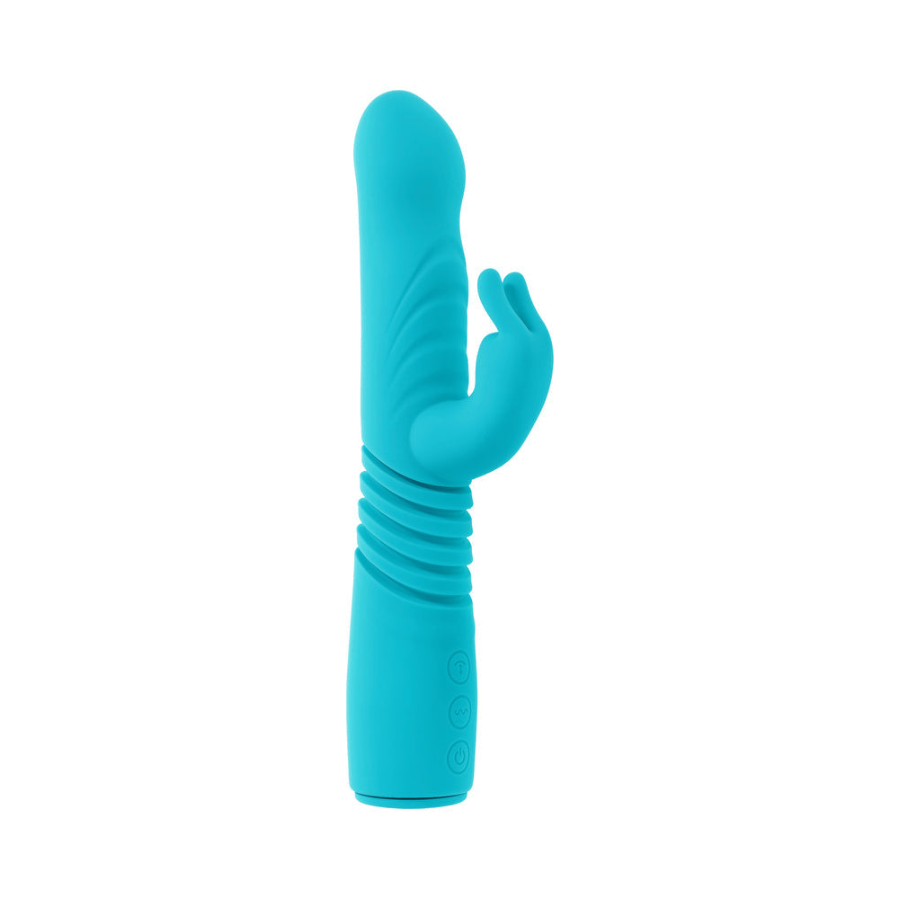 Evolved Bunny Hop Rechargeable Silicone Thrusting Rabbit Vibrator Teal