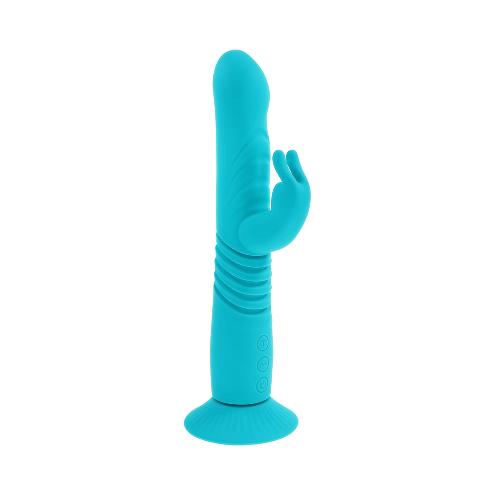 Evolved Bunny Hop Rechargeable Silicone Thrusting Rabbit Vibrator Teal