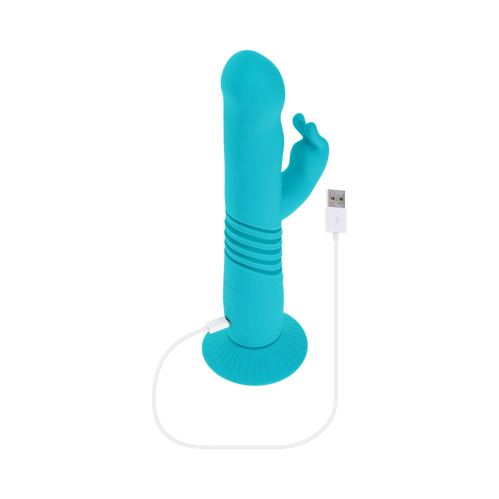 Evolved Bunny Hop Rechargeable Silicone Thrusting Rabbit Vibrator Teal
