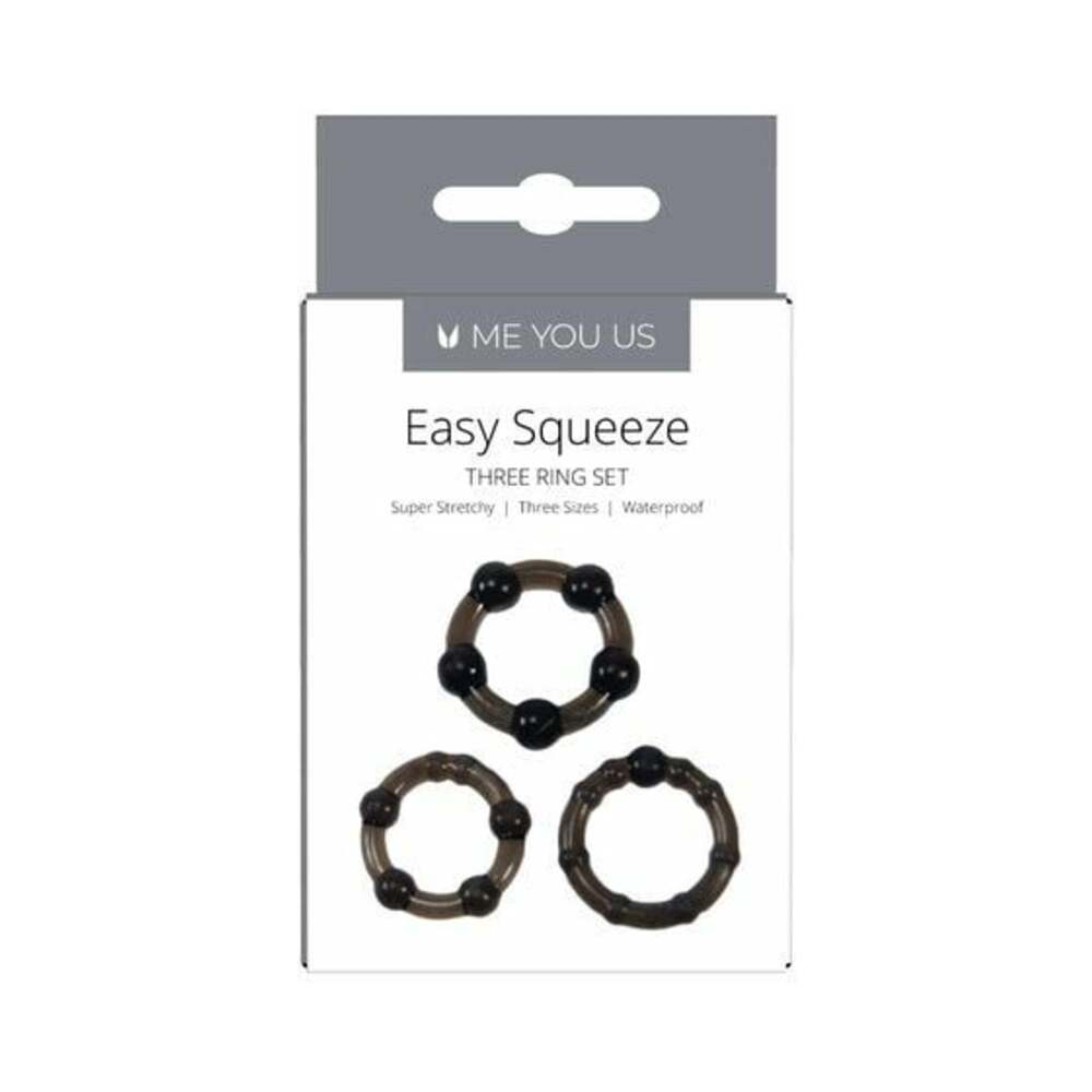 Me You Us Easy Squeeze 3-Piece Cockring Set Black