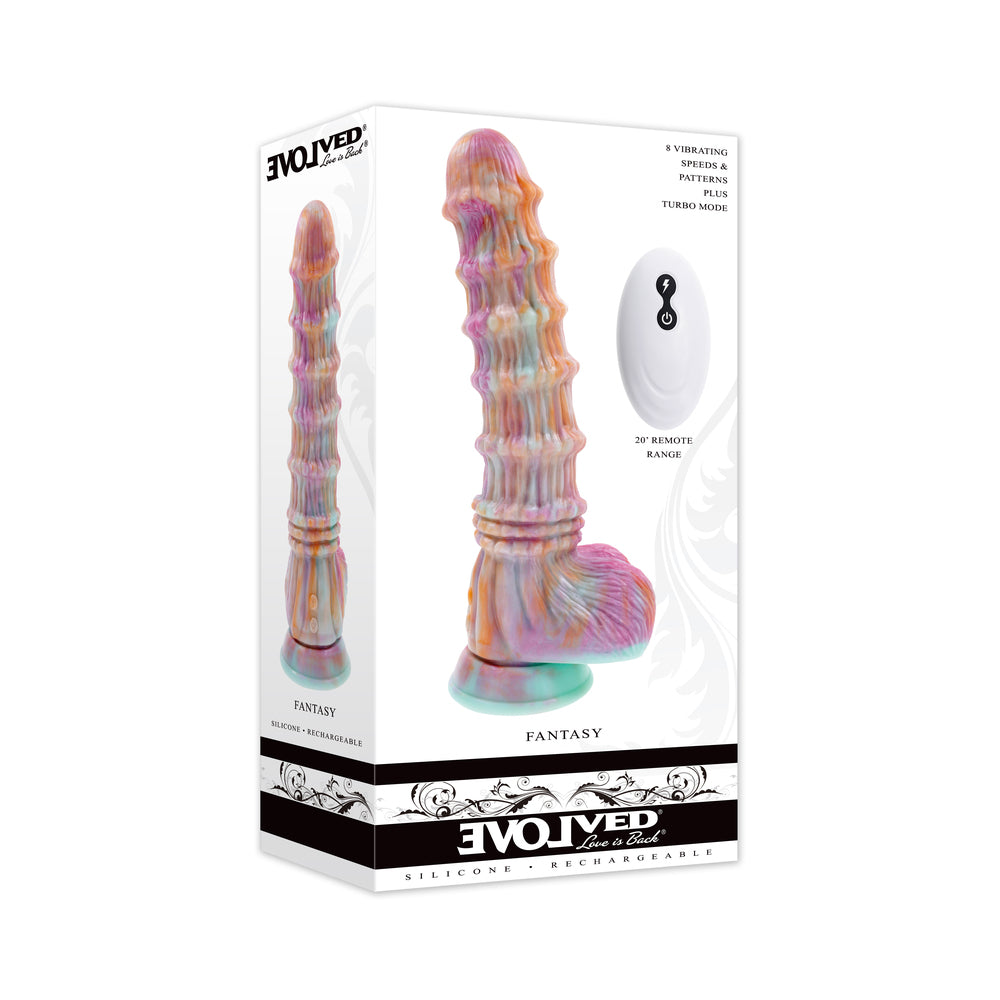 Evolved Fantasy Multicolor Vibrating Ribbed Dildo