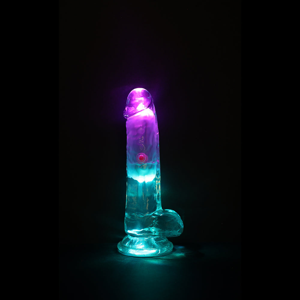 RealRock Wireless Rechargeable Remote Control LED Vibrating 6 in. Dildo with Balls Clear